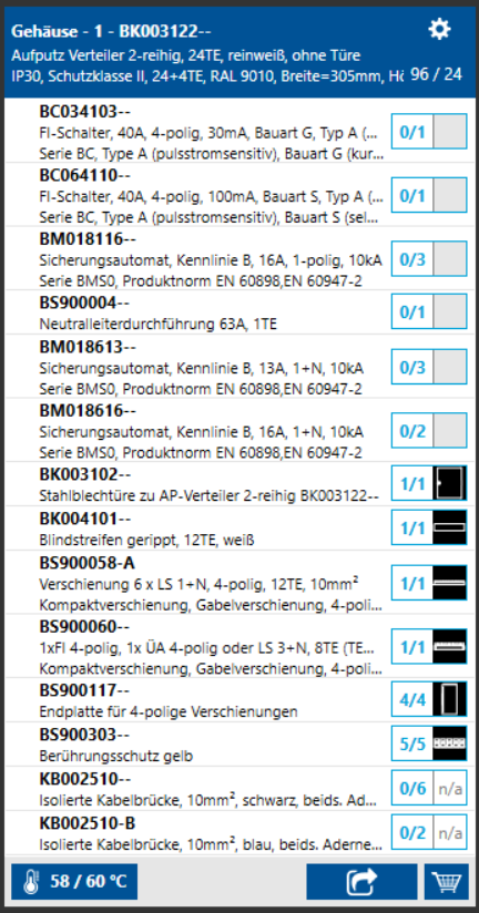 Screenshot Stückliste Einfach erstellen in Schrack Design